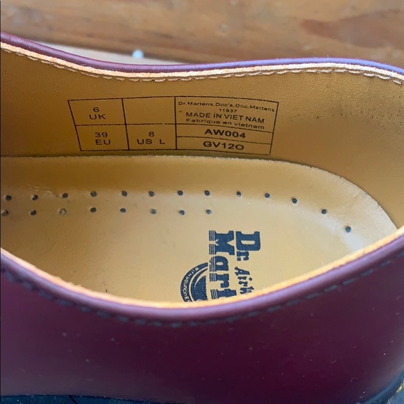 Dr Martens cherry burgundy 3 eye derby shoes - Picture 3 of 5